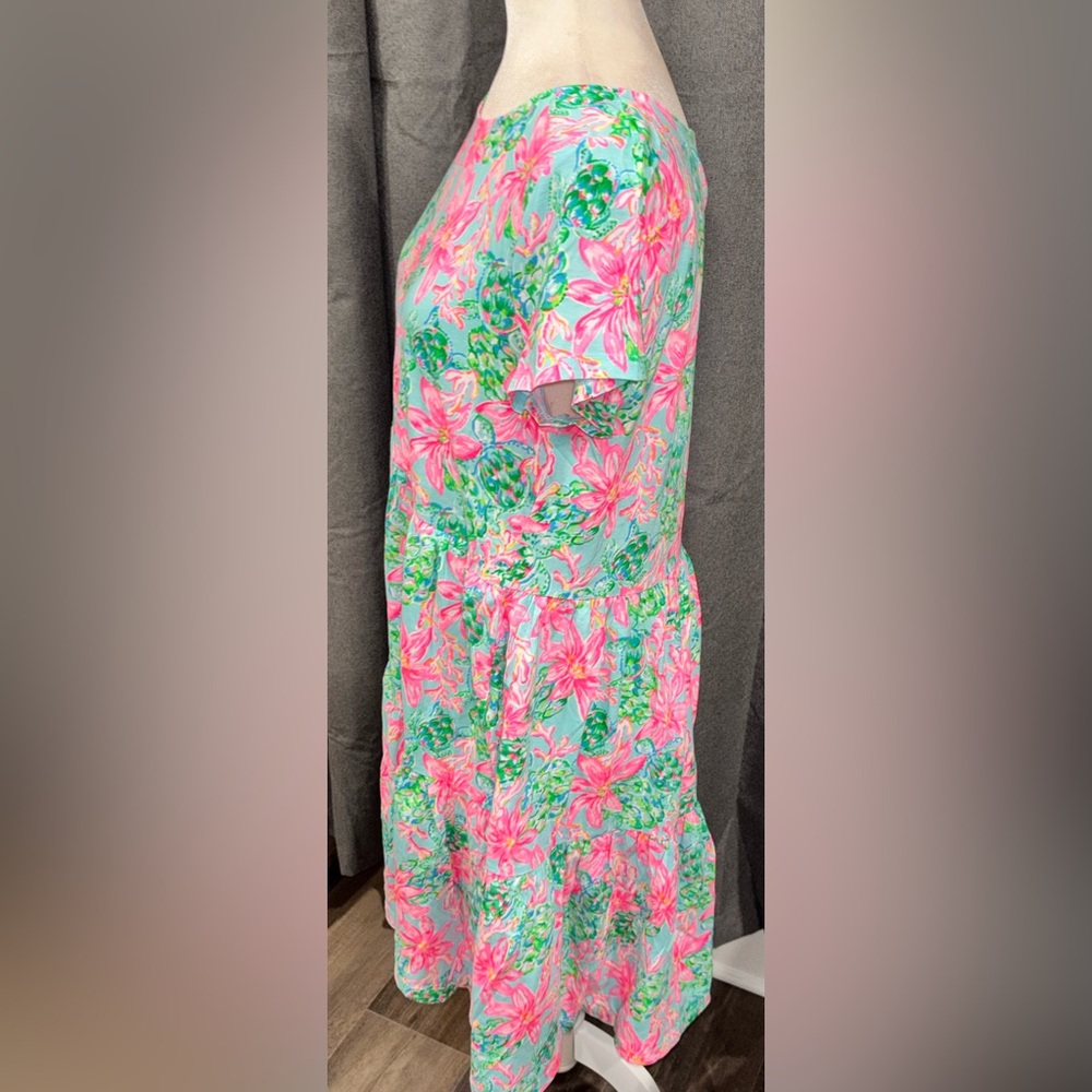 NWOT Lilly Pulitzer Geanna Dress Surf Blue So Shellegant Large Tropical Cotton - Picture 7 of 14